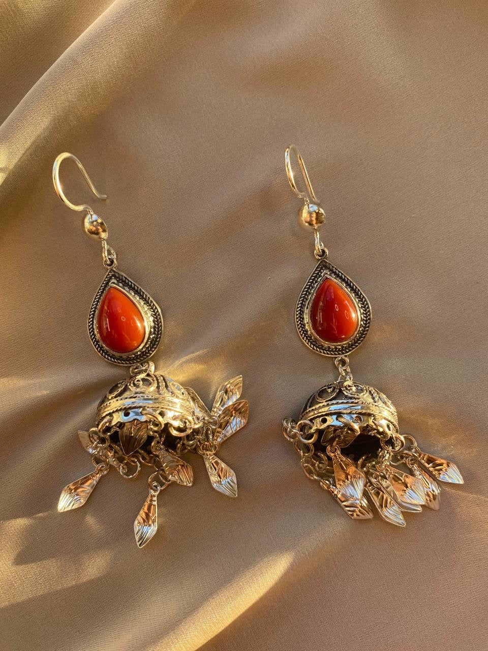 SILVER EARRINGS with red stone