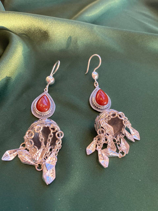 SILVER EARRINGS with red stone